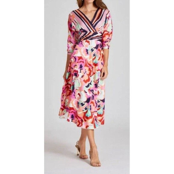 Teri Jon By Rickie Freeman V-Neck Floral Cocktail Dress 4 - Picture 1 of 16